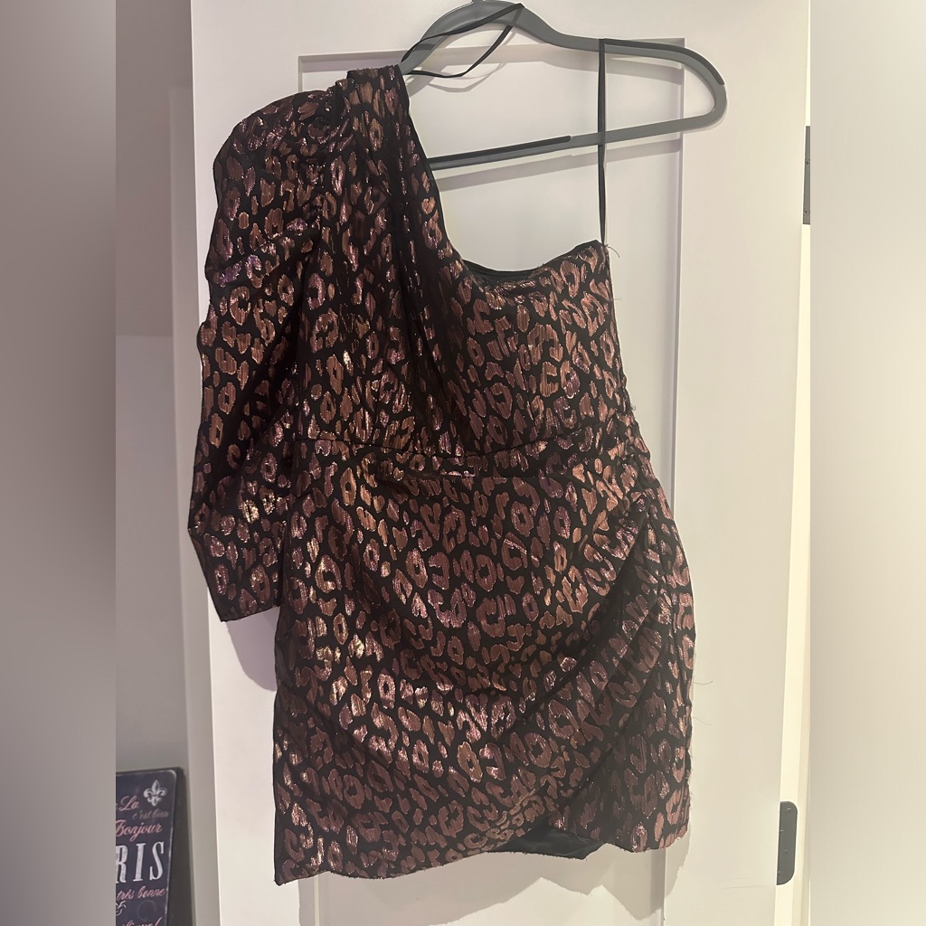 Nwt Do+Be One-Shoulder Metallic Leopard Print Women's Mini Dress